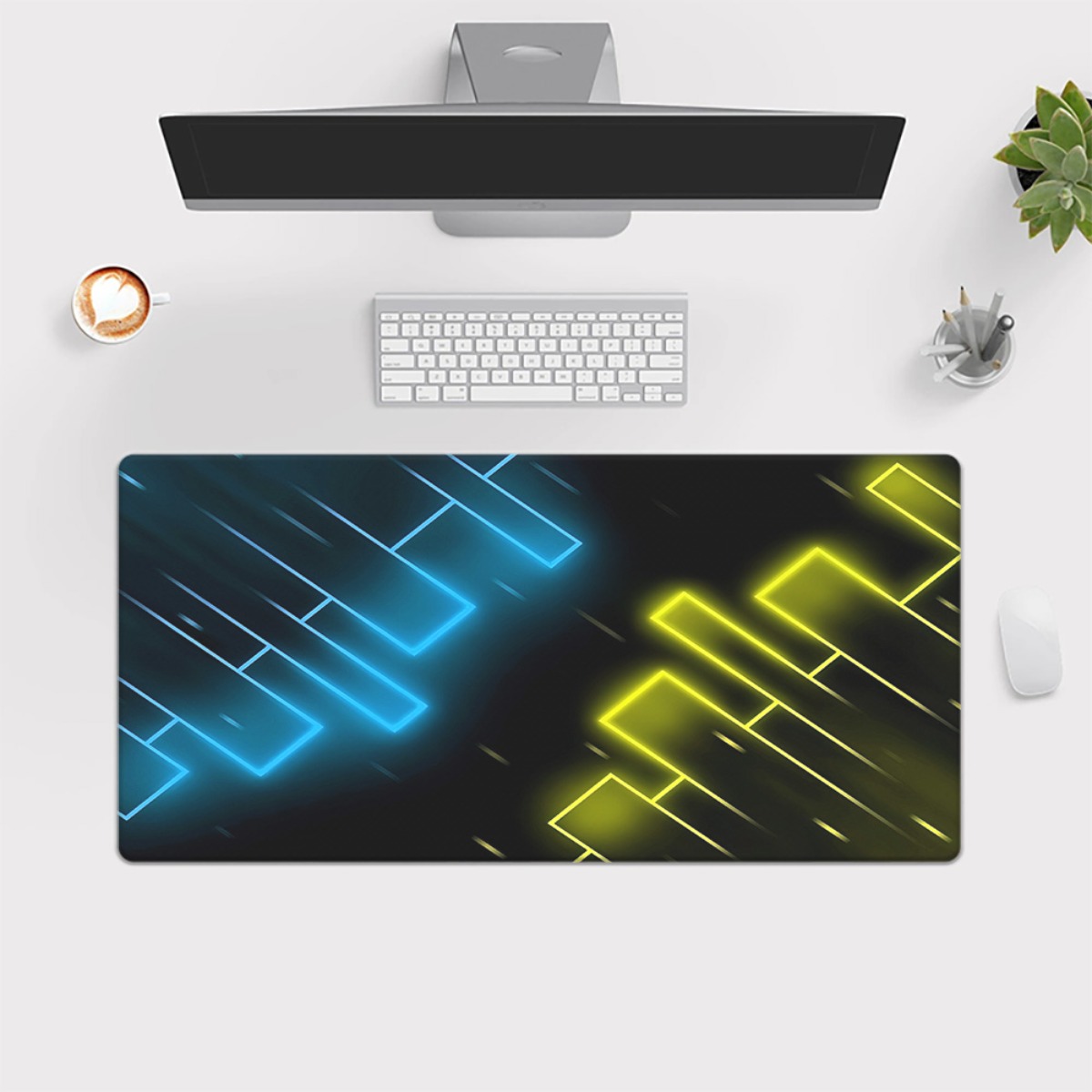 Neon Blue Yellow Abstract Gami - Pc Gaming Yellow review and price