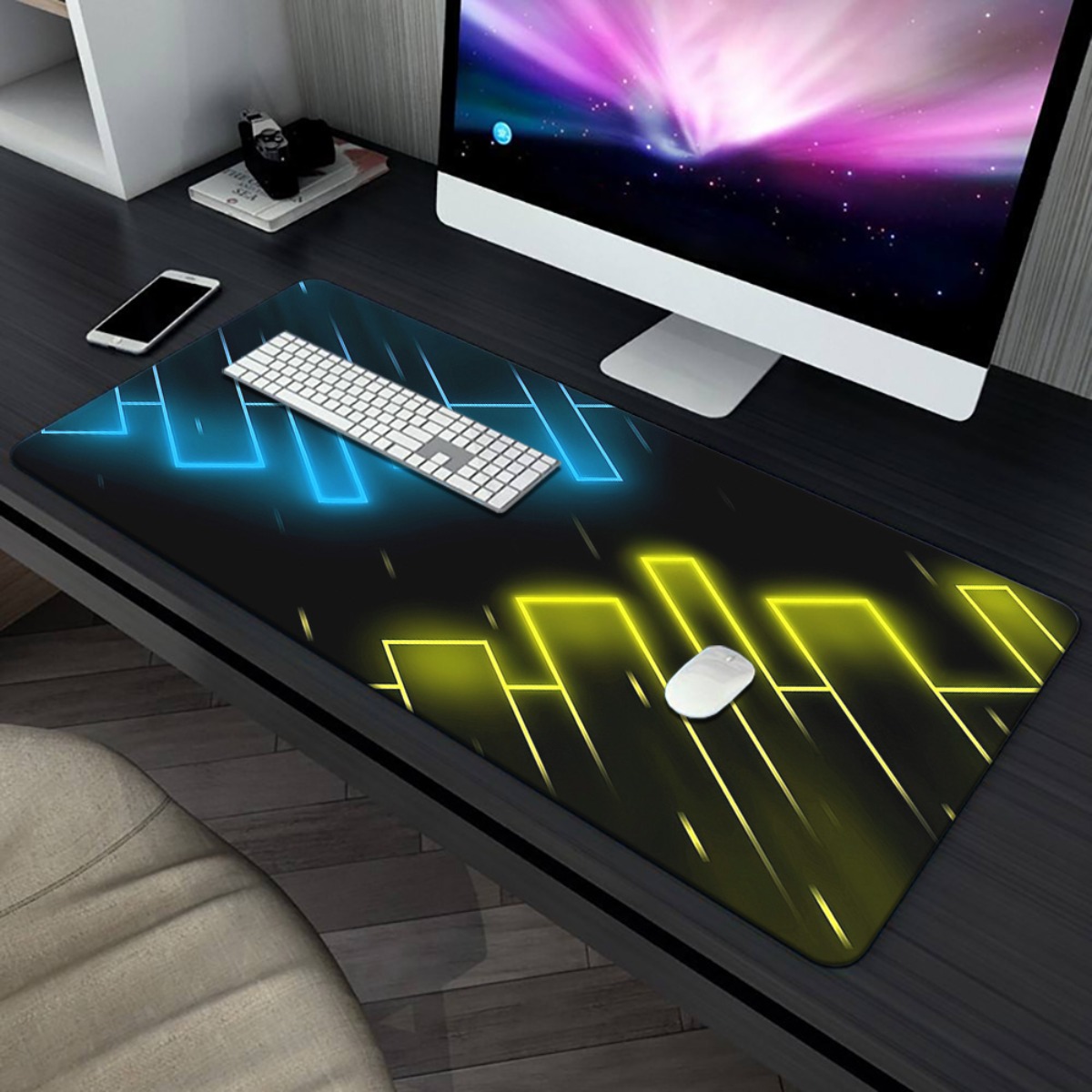 Neon Blue Yellow Abstract Gami - Pc Gaming Yellow review and price