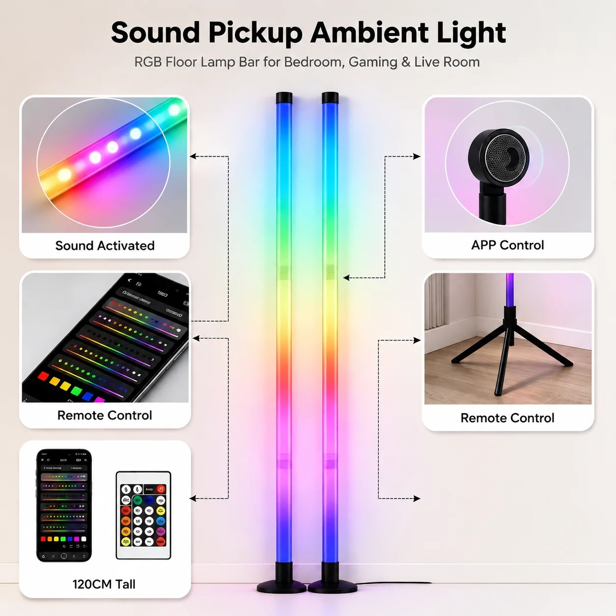 2PCS 120CM RGB Floor Lamp, Sou - Rgb Light Strip review and price